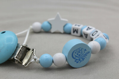 Schnullerkette mit Namen   Mashallah Stern   Arabisch Junge Blau Islam Geschenk