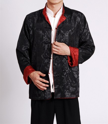 Double Sided Chinese Oriental Mens Kung Fu Satin Dragon Top Long Shirt - Picture 3 of 8