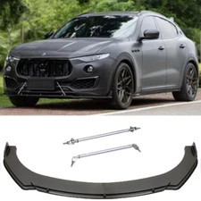 Carbon Fiber Style Front Bumper Lip+Strut Rods For Maserati Levante 2017-2023