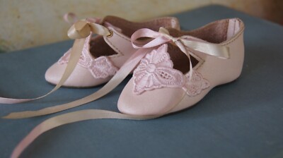 Beautiful leather shoes ''Dusty rose L'' for big antique doll, 3,54inch (90mm)