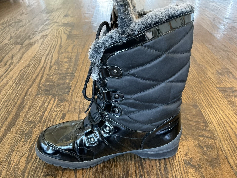 Khombu BW1655 Black Round Toe Mid-Calf Snow Boots Faux Fur  Women's US Size 8 M - Image 3 of 4