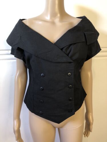 Vinatge 'Studio Clothing' Size 14 Linen / Cotton Off Shoulder Top Black - Picture 1 of 7