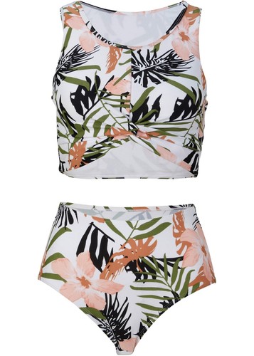 2-tlg Set Bustier Bikini Gr. 38 Weiß Floral Damen Badeanzug Schwimmanzug Neu