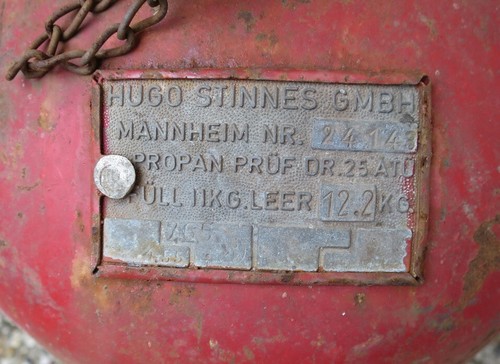 Leere alte Gasflasche 11 kg Hugo Stinnes Mannheim als Wirtschaftswunder-Deko - Bild 4 von 4