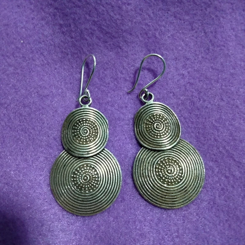 FINE SILVER EARRINGS 925 STERLING CRAFT VINTAGE TRIBAL JEWELRY WOMEN LOT1704 - Image 4 of 4