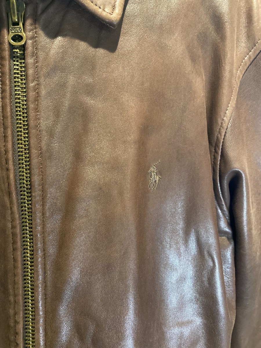 VTG 90s Polo Ralph Lauren Genuine Brown Leather Jacket Coat Mens L RN 41381  L-05