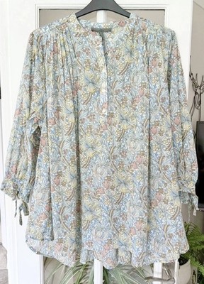 Next Morris &Co Golden Lily Print Cotton Tunic Blouse Shirt Top Size 18-20-22