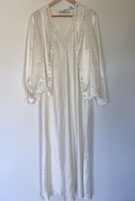 Vintage Blair Nightgown  Jacket Ivory Satin L Full Length Bridal Set 2 Pc READ