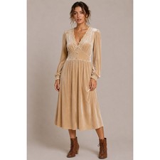 Velvet Lace Midi Dress Cottagecore Prairie Romantic Cream Velvet Small
