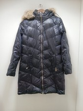 Michael Kors Navy Blue Metallic Look Padded Parka Coat Size Med