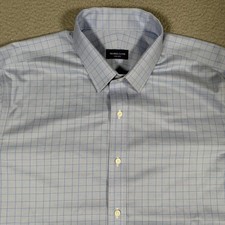 Proper Cloth Shirt Mens 17 34 Blue Glen Plaid Twill Non Iron Button Up Dress