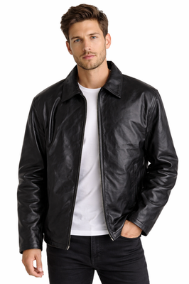 Vintage Leather Mens Jacket New M Black Genuine Leather Full Zip