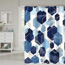 Yostev, Geometric Shower Curtain, Blue, 72" x 72", With Hooks