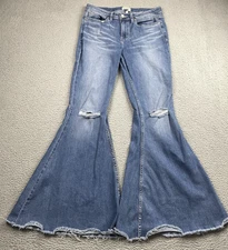 Shyanne Jeans Womens 32x34 Blue Bell Bottom Frayed Distressed Western Cowgirl