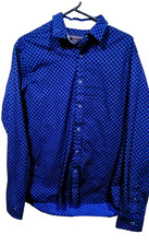 NWOT Michael Kors Men Blue Slim Fit Cotton Logo Long Sleeve Dress Shirt Size L