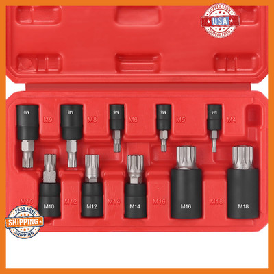 RIMKOLO 10-Piece XZN Triple Square Spline Bit Socket Set 1/4 3/8 1/2 Drive M4-M1