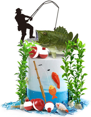 14 Pieces Fisherman Themed Decoration Gone Fishing Cake Topper for Retirement Pa