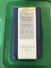 Threshold Queen Flat Sheet Smooth Cotton Sateen Metallic Blue Flat Sheet