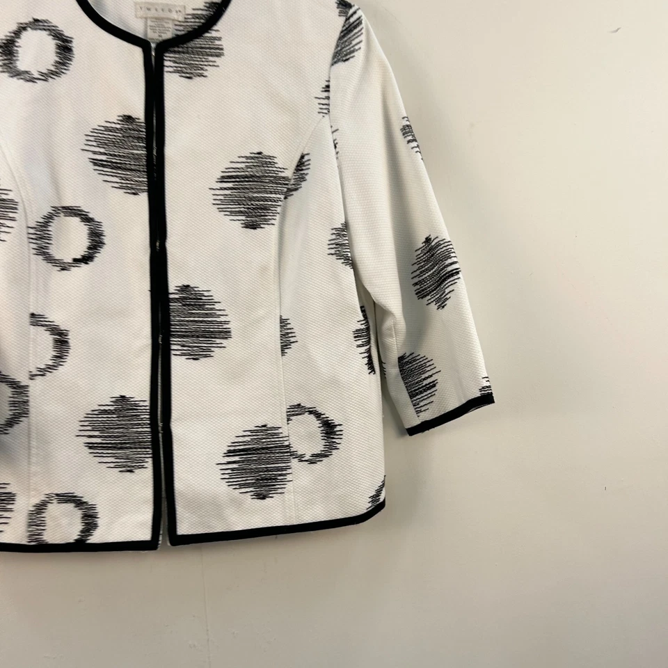 Cárdigan Tweeds para mujer mediano blanco negro cierre tejido a lunares manga 3/4 22388 Foto 2 de 4