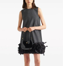 PRADA MILANO Grey Wool Mini Dress with Petal Hem Size Large 14 AU/US 10 Lined