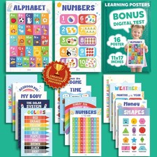 16 Colorful Educational Posters For Toddlers 1-3, Toddler Learning Posters Fo...