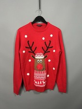 REINDEER CHRISTMAS Jumper - Size Small - Red - Great Condition - Men s