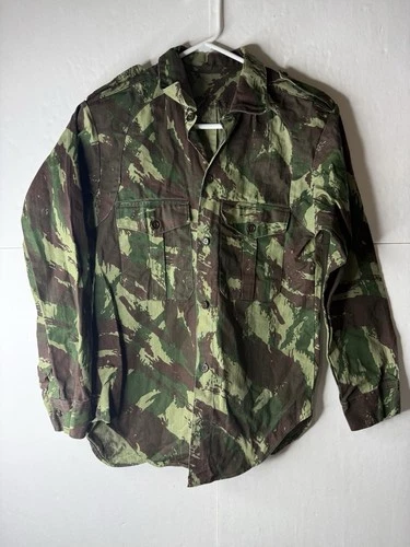 Vintage French Portugese Military HBT Lizard Camo Combat Shirt Mens Small S