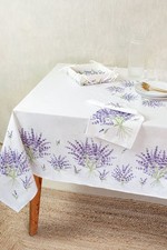 French Provencal Marat Avignon Coated Tablecloth Lavender Bouquets -59X79 France