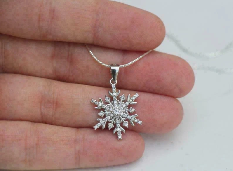 Dazzlingrock Snowflake Diamond Pendant – 0.15cttw Round White Diamonds, Sterling Silver, 18" Chain