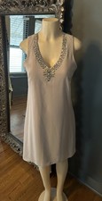 New Vince Camuto Formal, Taupe Dress  Rhinestone Neck, Sheer Over Lay Size 2 