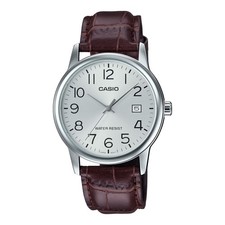 Casio Men s Brown Leather Watch with Silver Dial - MTP-V002L-7B2UDF