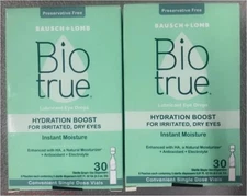 2 PACK!!! Biotrue Hydration Boost Eye Drops Vial 0.3mL, 30 Ct EXP 08/2026