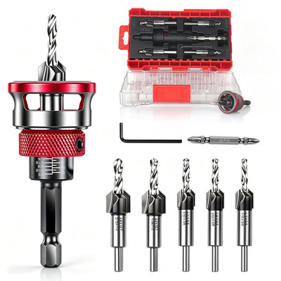 9PCS Countersink Drill Bit Set, 5PCS Two Flute Counterbore TCT Alloy HSS M2 Coun