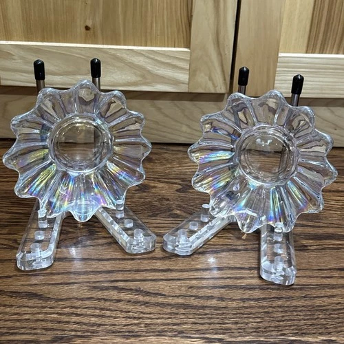 VINTAGE, Federal Glass Celestial Iridescent Bowl, Trinket Dish, Candleholder x 2