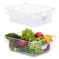 Extra Large Stackable Wire Baskets for Organizing — Set of 2 White Wire Stora...