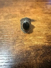 Vintage Sterling Silver Statement Ring with Black stone size 7.5
