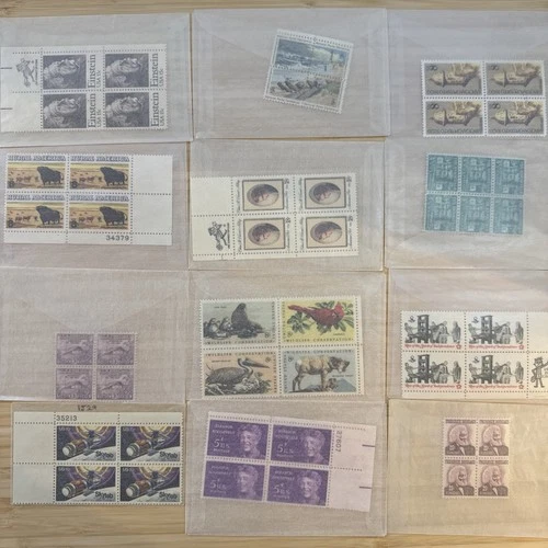US Stamp Plate Block Lot 12 Blocks MNH MH Mint Collection Glassines Vintage