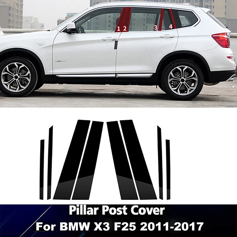 8 peças tampa de guarnição de porta de janela postes de pilar preto brilhante para BMW X3 F25 2011-2017 - Imagem 2 de 4