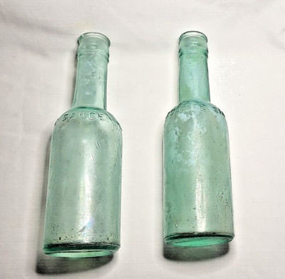 Pair of Antique 1890's Lea & Perrins Sauce Bottle-Green
