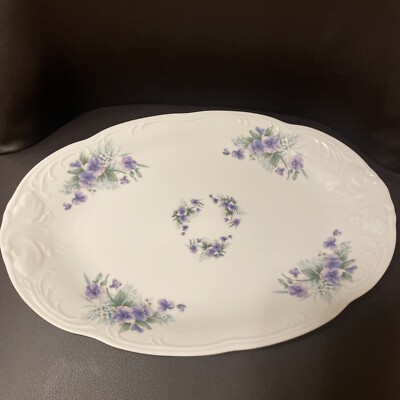 Wawel China Serving Platter Monte Christo Collection Purple Pansy 13  X 9 
