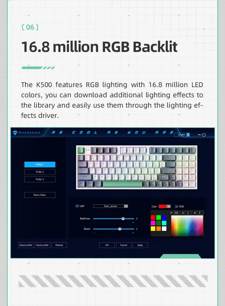 K500 94-Key Hot Swappable Wired Mechanical Gaming Keyboard