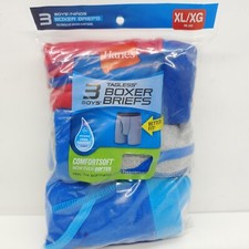Hanes Boys 3 Pack Tagless Boxer Briefs Size XL 18-20 Blue Red Striped Gray