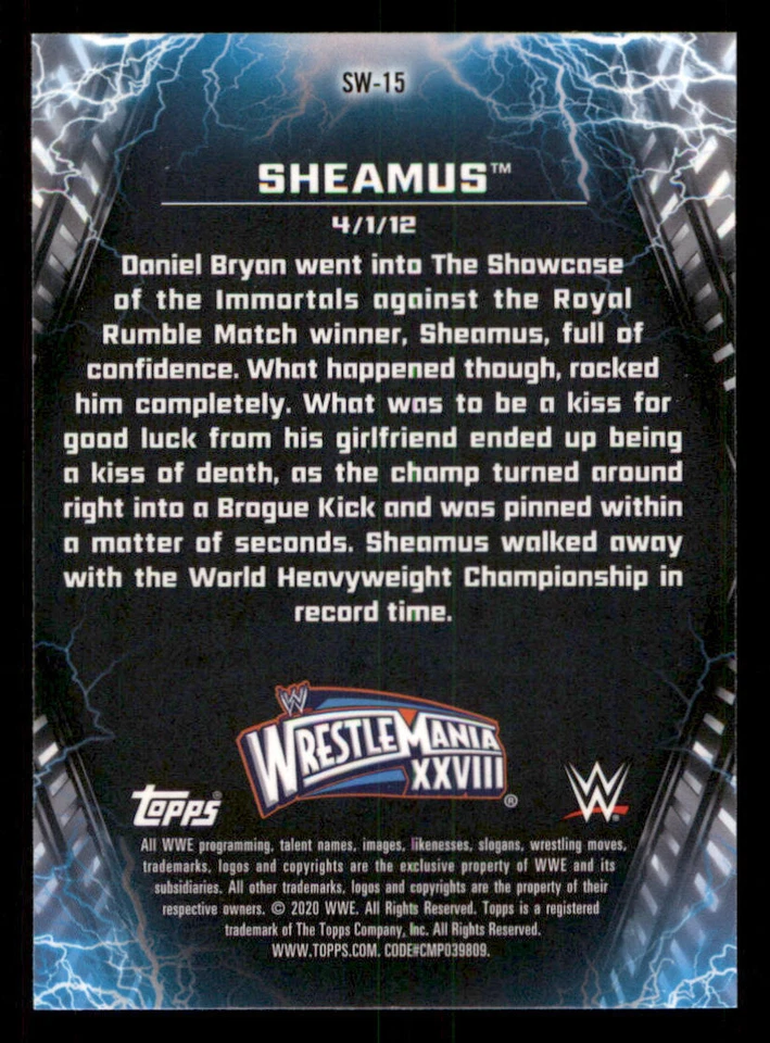 2020 Topps Chrome WWE Shocking Wins #SW15 Sheamus - Image 2 of 2