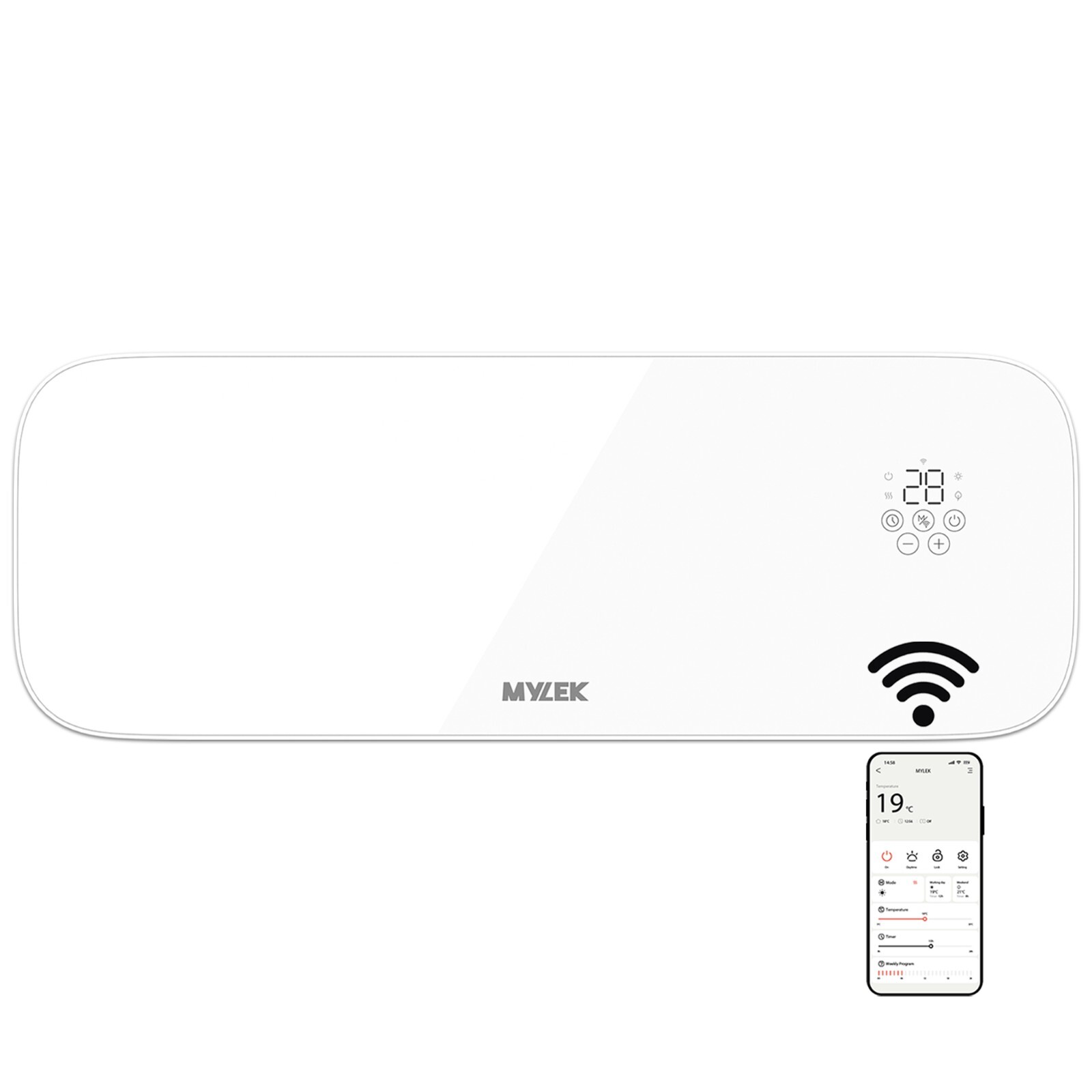 Mylek White Glass Over Door Heater WIFI Air Curtain Remote Control LED 2KW