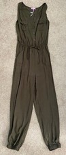 NEW Ci Sono Olive Green Sleeveless Button Jumpsuit w/ Pockets, Elastic Waist, S