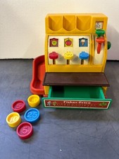 VINTAGE 1974 75 Fisher Price CASH REGISTER 926 with WORKING BELL  5 COINS
