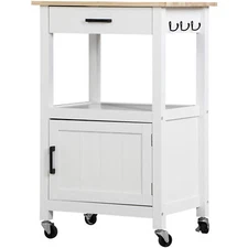 Kitchen Island Cart on Wheels Rolling Utility Cart with Storage Shelf White
