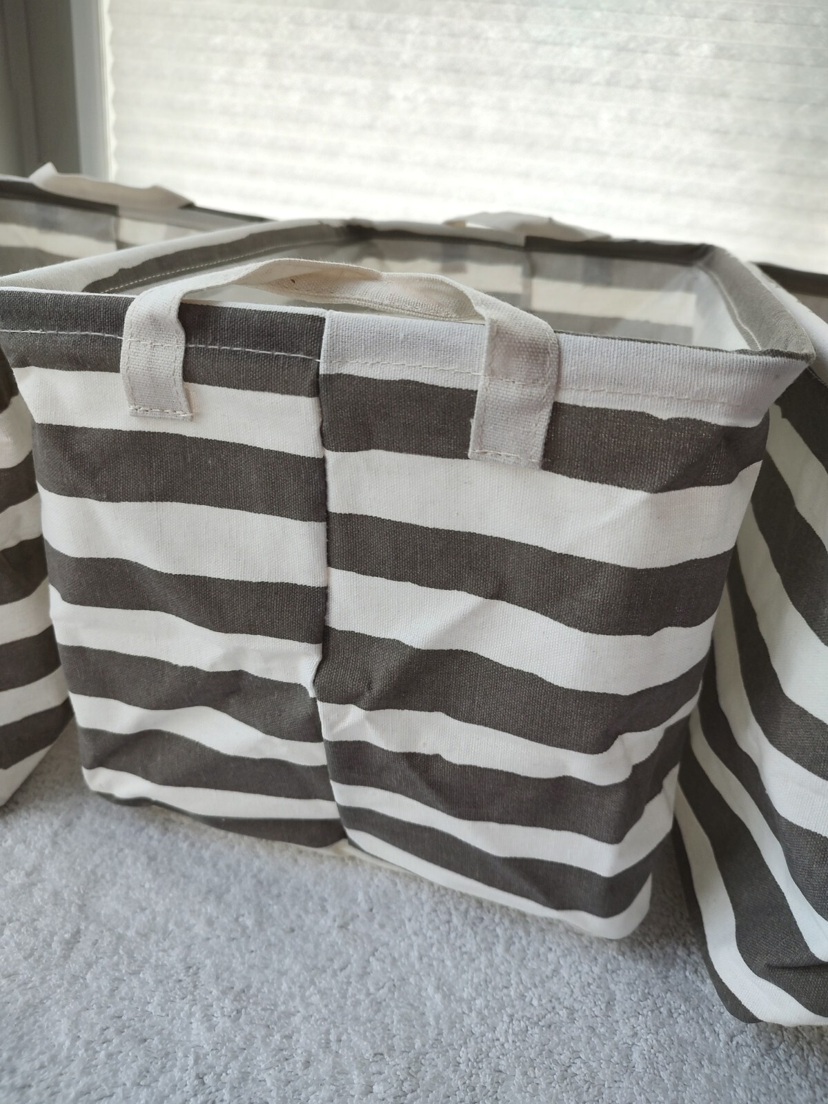 Collapsible Canvas Storage Baskets Grey and White Stripe 3 Pack eBay