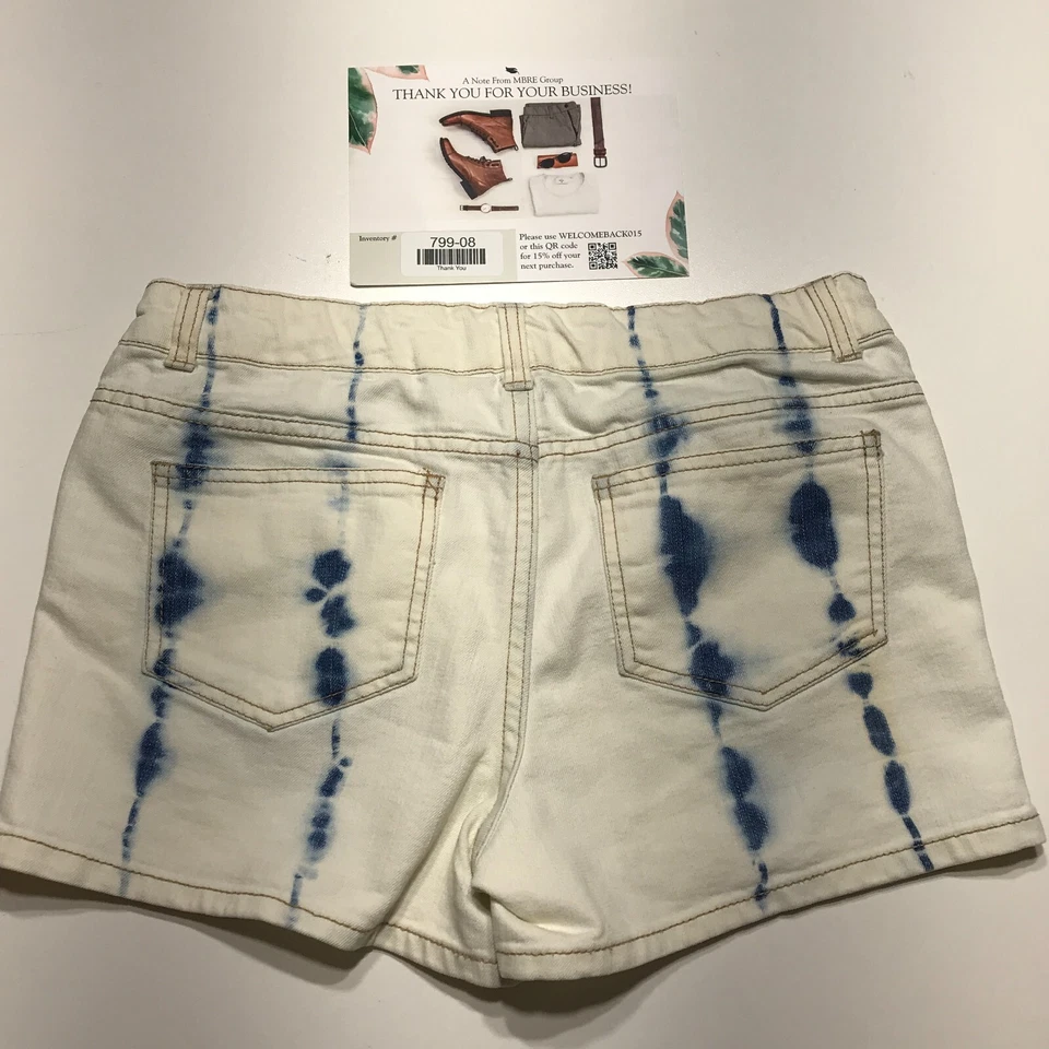 Pantalones Cortos Cherokee Para Mujer Talla XL Teñidos con Corbata Blanco Azul Denim Lavado Ligero Elástico Foto 2 de 4