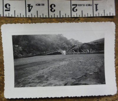 Vintage Photo Large Bridge Collapse Men Standing Around